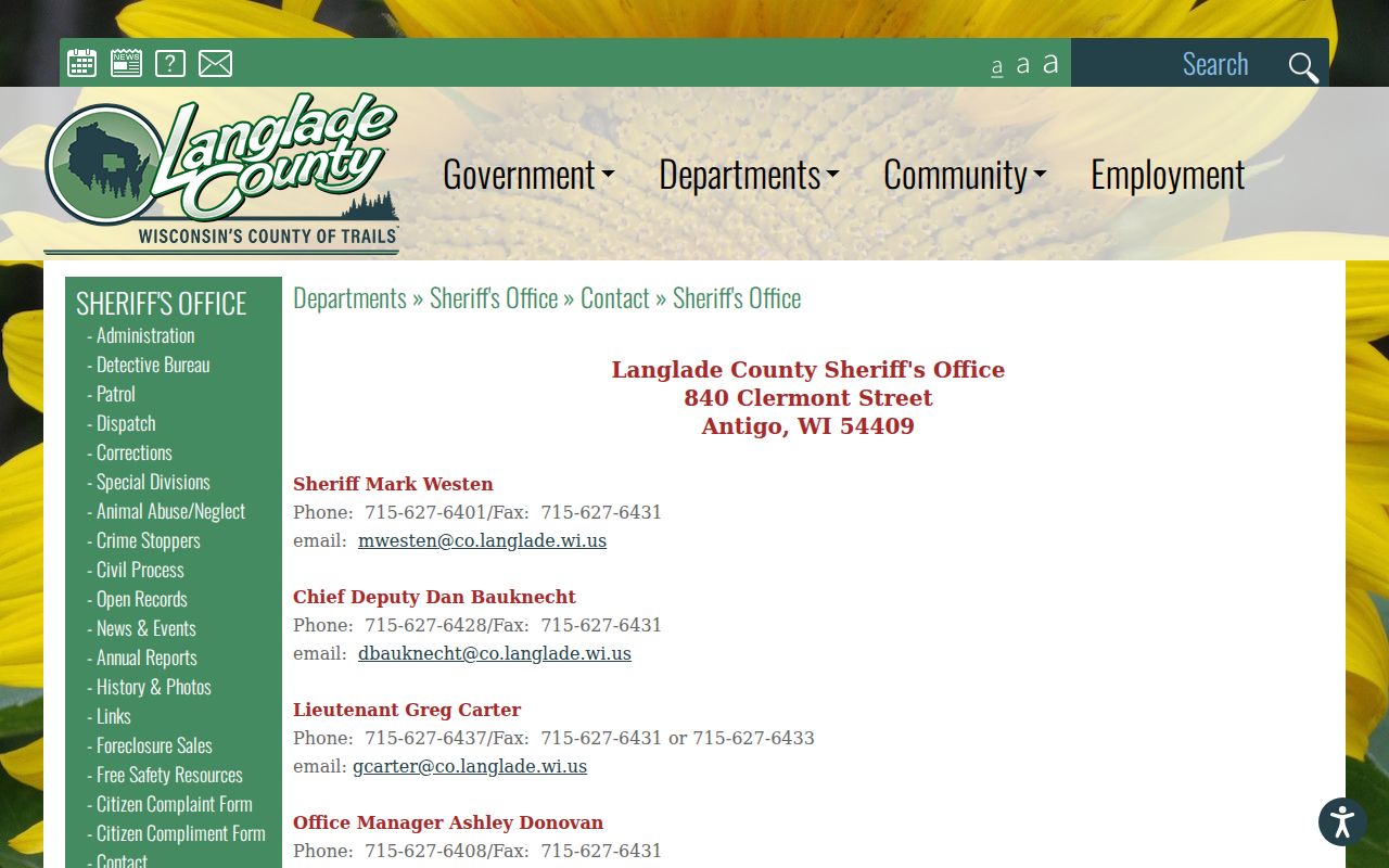 Langlade County arrest records and jail contact channels