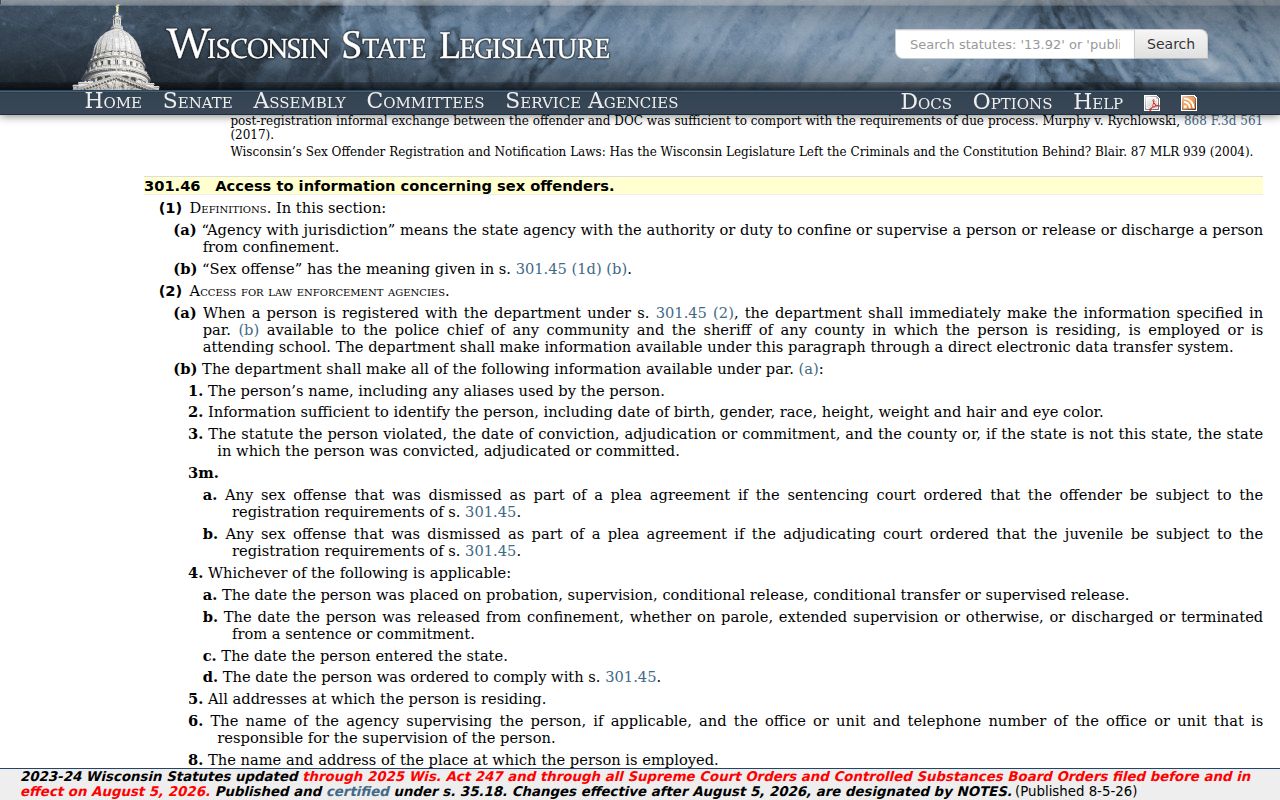 Wisconsin community notification statute section 301.46