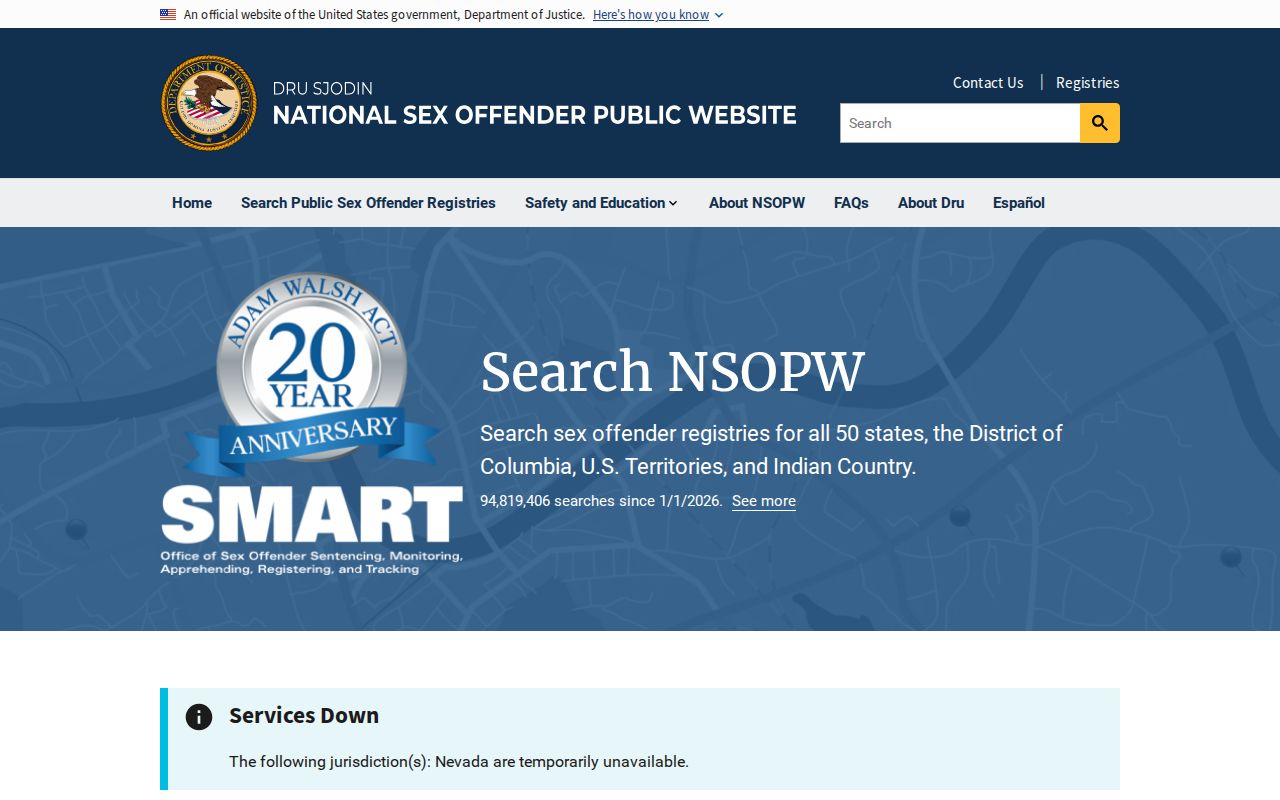 National Sex Offender Public Website search page for cross-state checks