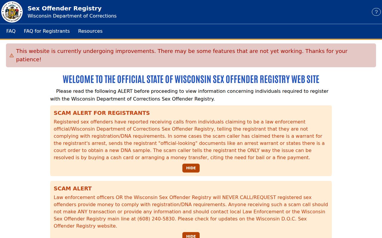 Wisconsin Public Sex Offender Registry search interface for Langlade County lookups
